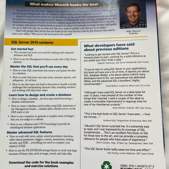Murach’s SQL Server 2019 for developers book - Picture 2 of 2